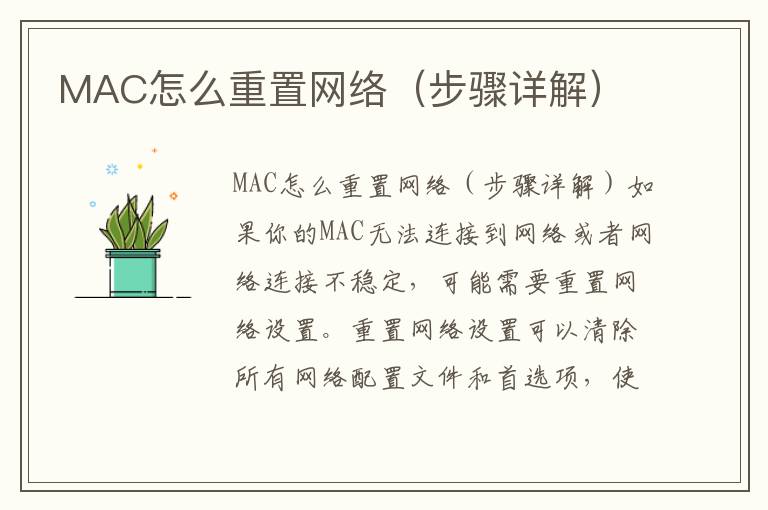 MAC怎么重置網絡（步驟詳解）