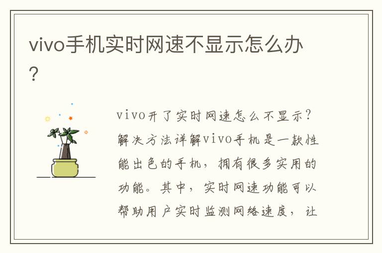 vivo手機(jī)實(shí)時(shí)網(wǎng)速不顯示怎么辦？