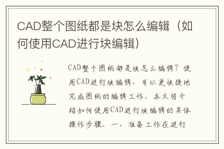 CAD整個圖紙都是塊怎么編輯（如何使用CAD進行塊編輯）