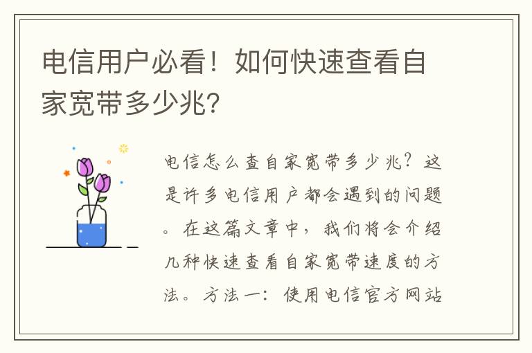 電信用戶必看！如何快速查看自家寬帶多少兆？